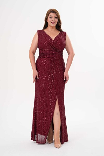 BK BOUTİQUE Pulpayet Drapeli Kruvaze Yırtmaçlı Abiye