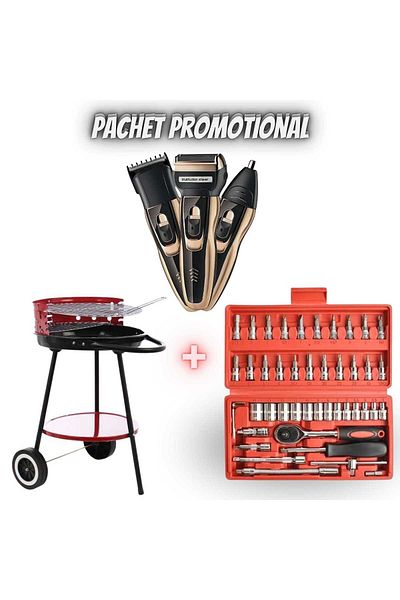OEM Promotional Package: Portable Charcoal Grill + 46-Piece Key Set + 3-in-1 Trimmer and Shaver