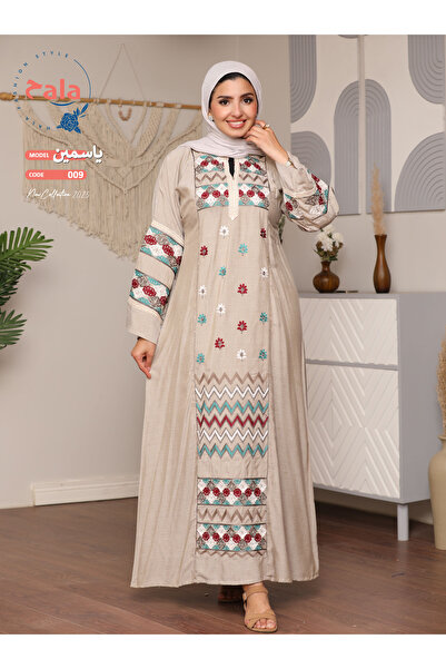 Hala جلابية استقبال مطرزة ومصنوعة من قماش الكتان الخفيف والناعم يمنحك شعورًا ...