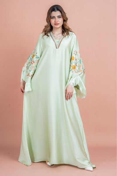 IKKXA Shimmer Detail Sleeves Embroidered Jalabiya