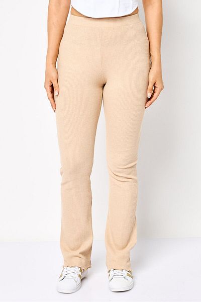 DeFacto Women Regular Fit Textured Flare Pants, Light Beige