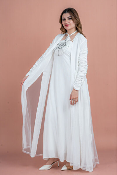 IKKXA Silver Glamour Sheer Sleeve Jalabiya