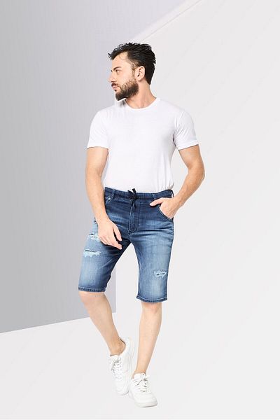 Diesel Men Washed Denim Shorts, Blue