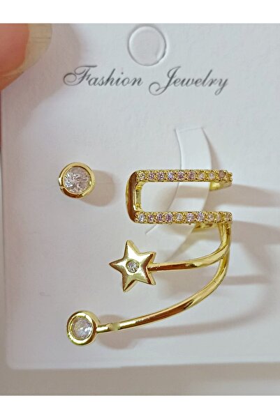 mos&more Gold Taşlı Kıkırdak Küpe, 2 Adet