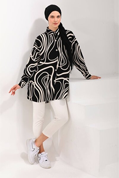 Polologin Butik تونيك صيفي من قماش الفسكوز مخطط باللون الأسود والبيج