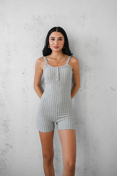 DeChival Short Jumpsuit with Straps and Button Closure / Textured Furry Fabric