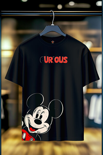 BookOrBook تي شيرت Curious Mickey للجنسين مصنوع من القطن الثقيل بنسبة 100% وم...