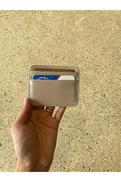 mlio Beige Leather Card Holder Wallet Minimalist and Elegant Design