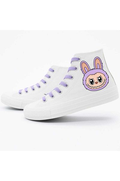 LİASSHOES pantofi sport pentru copii din in alb mov cu cap de balerină imprimate