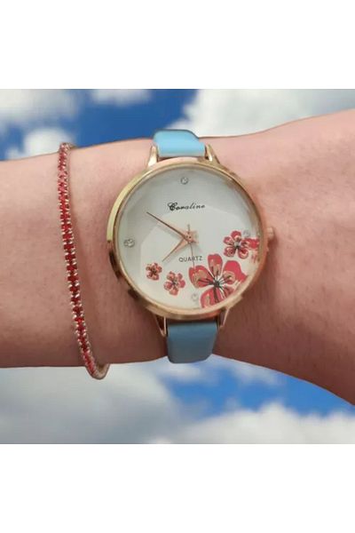 OEM Ceas elegant și casual pentru femei, cu curea albastră și brățară inclusă