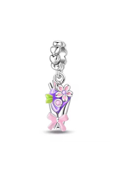 Fubena سحر فضي معلق على شكل باقة صغيرة