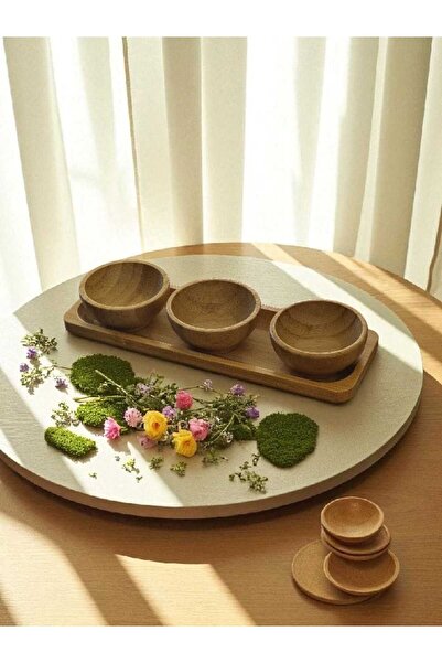 Eşya Dünyası 3'lü T Bambu Mini Lokumluk Çerezlik Sosluk Reçellik Sunum Tepsis...