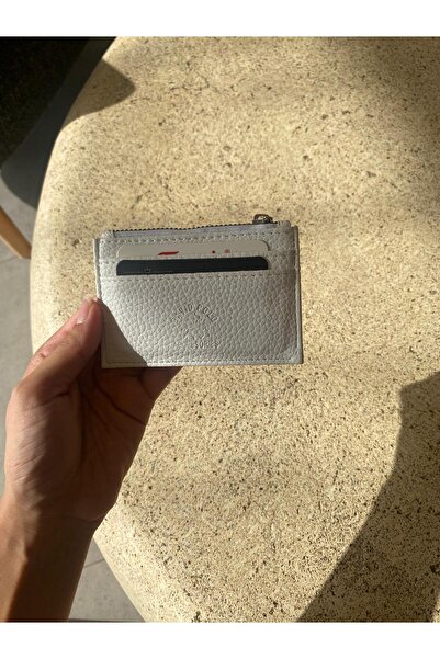 mlio White Leather Card Holder Wallet with Keychain Ring and Zipper