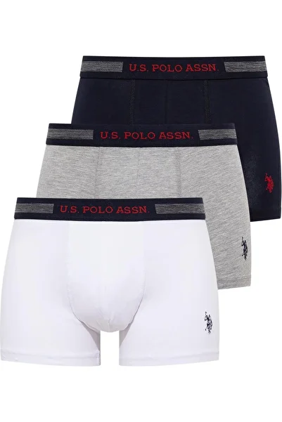 U.S. Polo Assn. Licensed Men's Battal Size Fit Boxer Cotton 3-Piece Boxed Package / Navy Blue - White - Gray