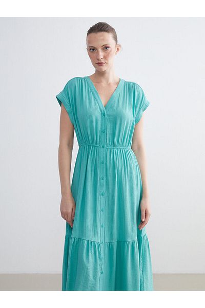 LC Waikiki V-Neck Textured Waist Dress
