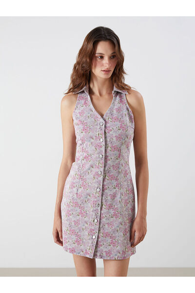 LC Waikiki Nevavm Shirt Collar Floral Jean Dress with a Difference