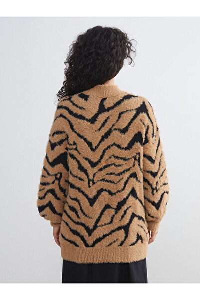 LC Waikiki Cey New Season Stand Collar Leopard Patterned Women's Knitwear Tunic