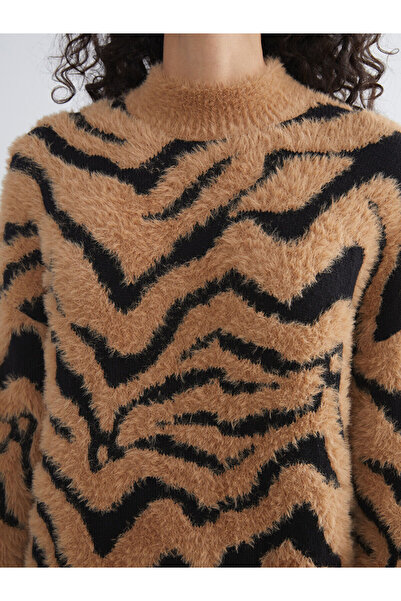 LC Waikiki Cey New Season Stand Collar Leopard Patterned Women's Knitwear Tunic