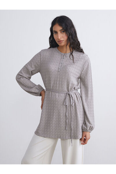 LC Waikiki Nevavm Women's Textured Tunic with Oval Collar and Contrast