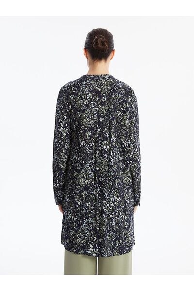 LC Waikiki Navy Blue Crew Neck Floral Women's Tunic