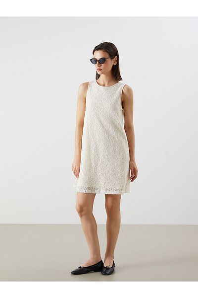 LC Waikiki Crew Neck Lace Mini Dress