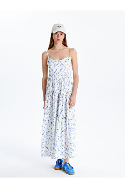 LC Waikiki Texx Store Quality V-Neck Floral Poplin Strap Dress