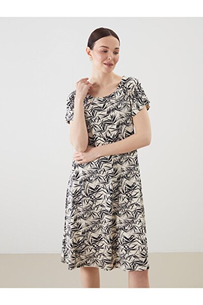 LC Waikiki Lcw Grace Black Oval Neckline Patterned Dress with Nevavm Differen...