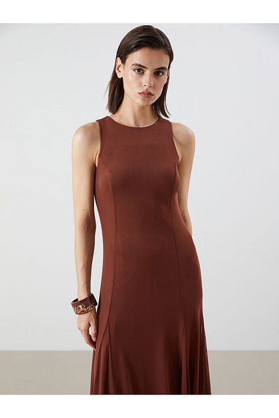 LC Waikiki Crew Neck Pleated Waist Dress