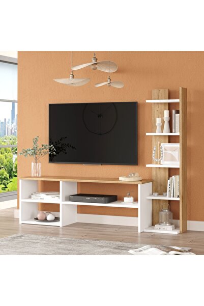 Yurupa Dore Tv Ünitesi Tv Sehpası Kitaplıklı Beyaz-Sepet DOR2-WS