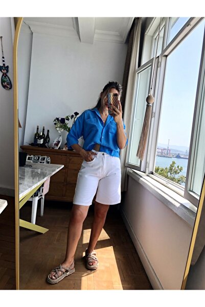 Gözde Tasarım Butik Women's White Color Without Lycra City Size Long Denim Shorts