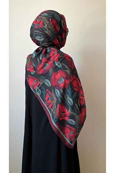 ESSLERA Rose Patterned Red Soft Shawl