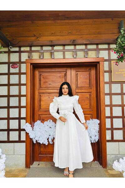 DINA FASHION LARA SATEN KLOŞ UZUN KOLLU NİŞAN ABİYE ELBİSE