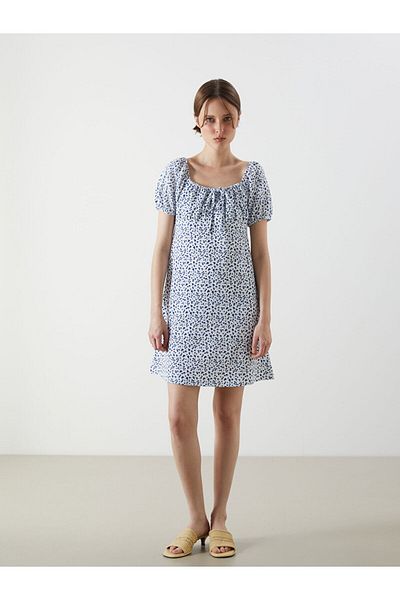 LC Waikiki Mini rochie florală cu guler legat
