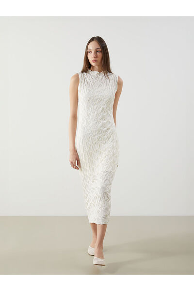 LC Waikiki Nevavm High Neck Self-Patterned Dress with a Difference
