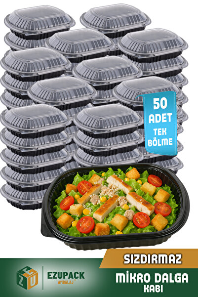 Ezupack 50 Adet SIZDIRMAZ Tek Göz Paket Servis Yemek Kabı Mikrodalga Derindorucu Dayanıklı Yıkanabilir