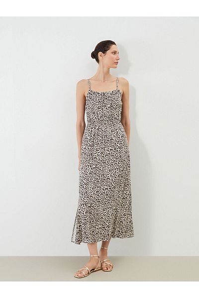 LC Waikiki Rochie cu șnur cu decolteu în U cu imprimeu leopard