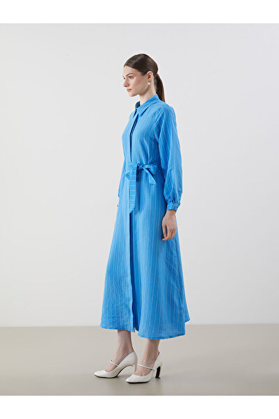 LC Waikiki Lcw Modest Blue Striped Women's Shirt Dress with Nevavm Difference...