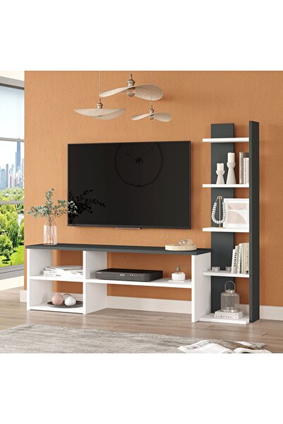 Yurupa Dore Tv Ünitesi Tv Sehpası Kitaplıklı Beyaz DOR2-W