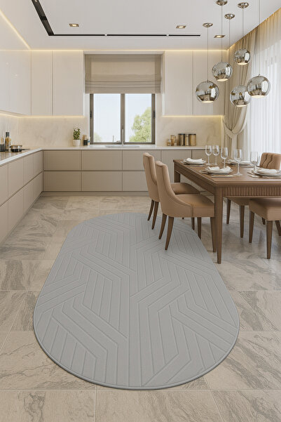 SOFT DECOR Modern Embos Oval Şekilli Dekoratif Halı Kaymaz Taban Yıkanabilir ...