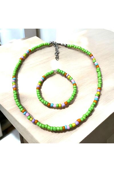 LeylanTakı Leylan Jewelry Children's Green Necklace and Bracelet Set