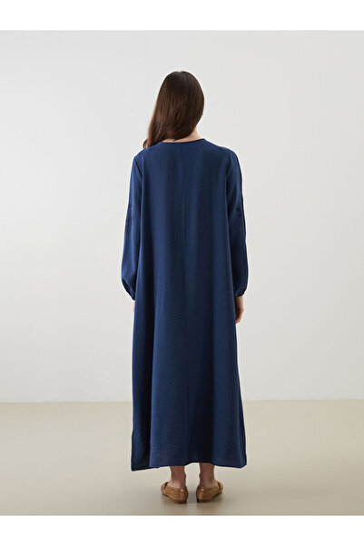 LC Waikiki Bisiklet Yaka Nakışlı Keten Görünümlü Elbise