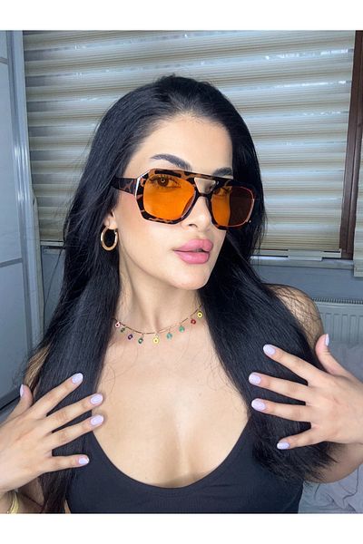 funeyes Vehla Leopard Pattern Orange Color Trending Glasses Sunglasses Colorful Glass New Season Big Glasses