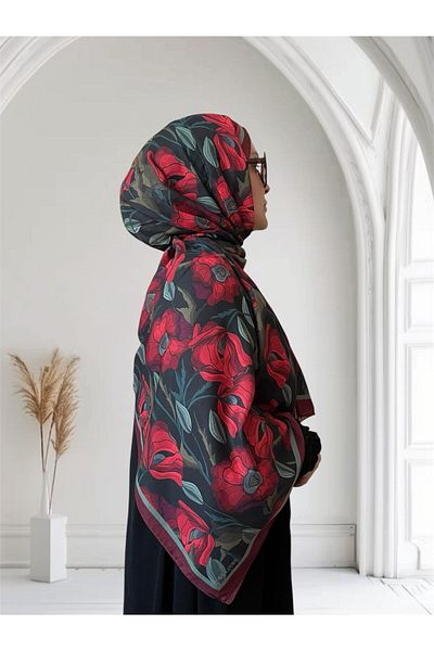 ESSLERA Rose Pattern Red Soft Shawl