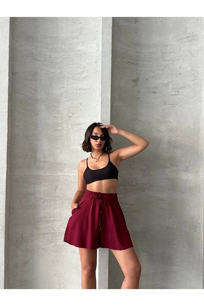 KAZAX Flounced linen shorts burgundy s255058