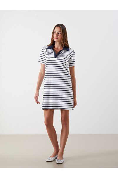 LC Waikiki Özmarka New Season Polo Collar Striped A-Line Dress