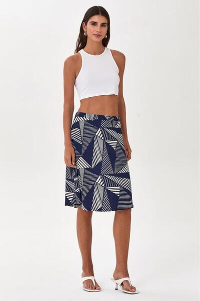 İKİLER Beli Lastikli Desenli Etek 025-2020