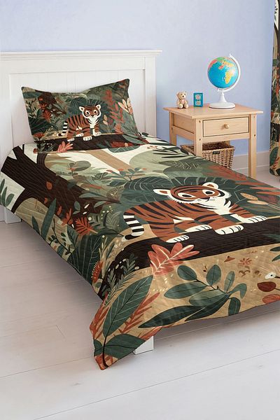 Realhomes Tropical Forest Patterned Colorful Children's and Teenager's Room Pique Set Bedspread