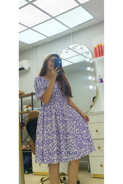 ÇELEBİ STYLE Square Neck Watermelon Sleeve Gipeli Floral Patterned Summer Dress