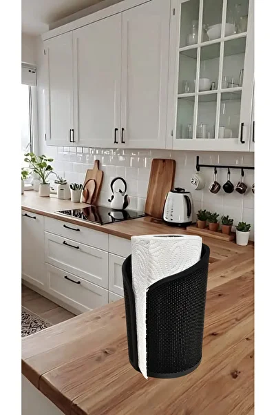 decory Daphne Matte Black Textured Paper Towel Holder Roll Towel Holder Napkin Holder Table Top Towel Paper Holder (Bioplastic)