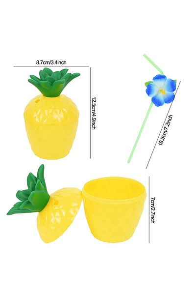 PRATİKOBA Pineapple hawaii luau aloha drink container cup with straw 10x13 cm 1 piece